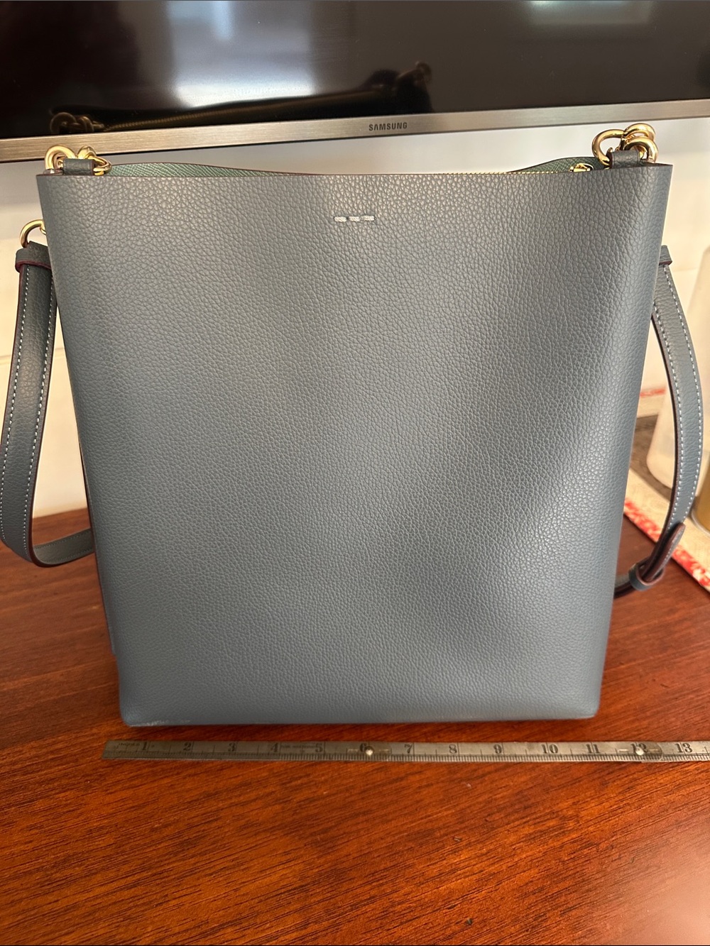 Coach Pebble Leather Crossbody in Slate with Lime Zip - Picture 3 of 9
